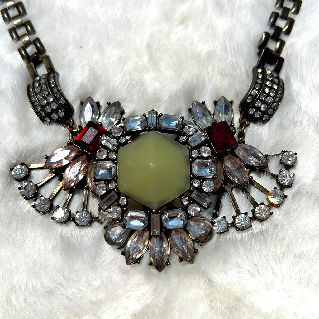 Maurices Ornate Brass Rhinestone Statement Necklace 18$